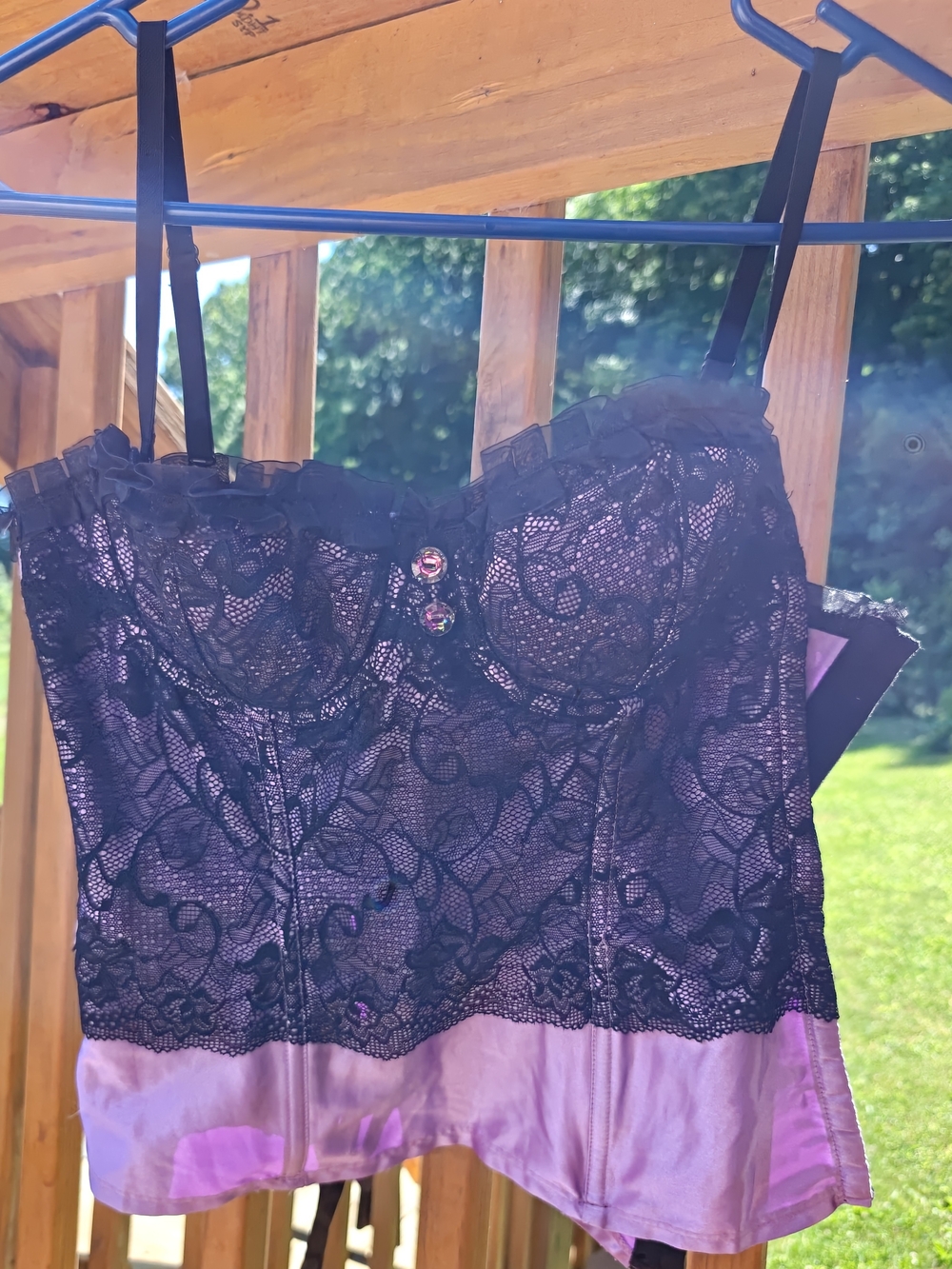 Frederick's Of Hollywood Purple Black Lace Corset Size M